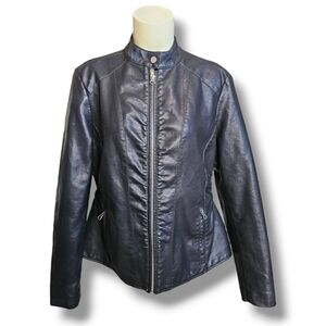 Baccini Women's Moto Jacket Faux Leather Black Size Large